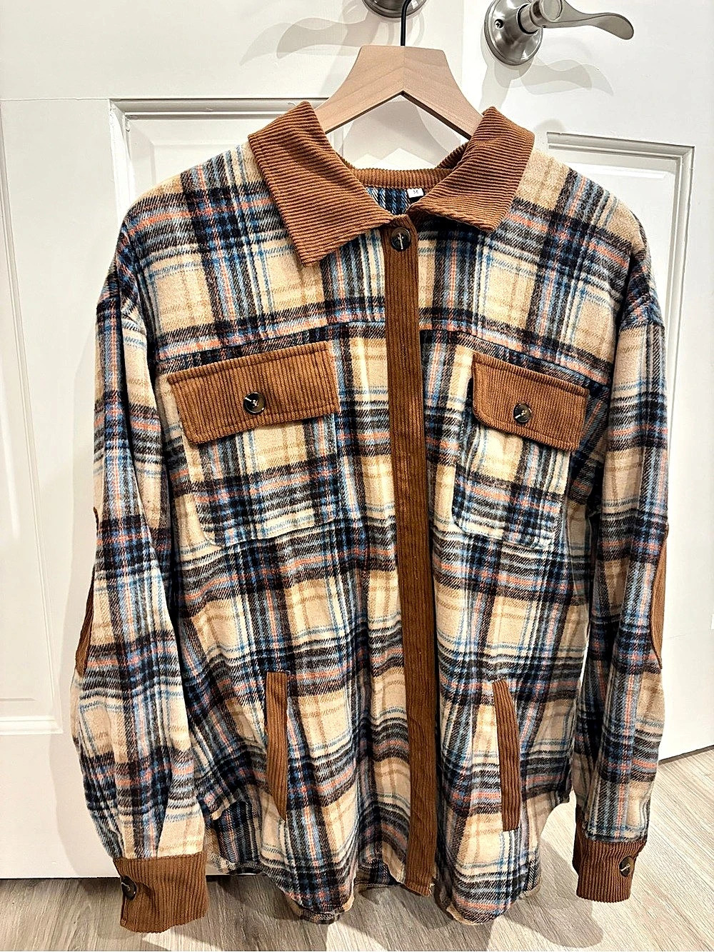 Plaid Shirt Jacket in Brown & Blue Size Medium